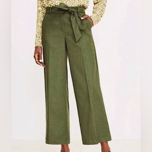 LOFT Belted Wide Leg Pants 6P in Olive NWT